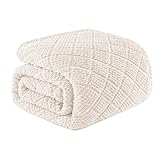 Whale Flotilla Fuzzy Fleece King Size Blanket for Bed, 230x264 CM Soft Fluffy Jacquard Waffle Blankets for All Season, Lightweight and Warm, Ivory