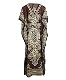 Art Of Creation Women's Kaftan Dress Long Maxi Night Gown Caftn Dressess Beachwear Cover Up Plus Size (Color-Brown) Tunic Kimono
