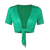 STAR FASHION Women Cap Sleeve Bolero Shrug Tie Up Front Cropped Cardigan Short Sleeves Top Jade Green UK 16-18