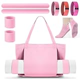Halloscume Yoga Bag Set for Women Including Yoga Mat Tote Bag Booty Resistance Band Non Slip Sports Socks Silicone Ties for Pilates Travel Workout Office (Without Mat)(Pink)
