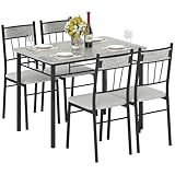 HOMCOM 5 Pieces Dining Room Set, Modern Dining Table and Chairs Set 4 with Marble Effect Tabletop, Padded Kitchen Chairs and Metal Frame, Light Grey