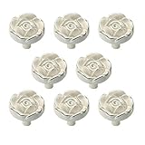 Joyindecor Antique Rose Flower Cabinet Knobs, Vintage Kitchen Shabby Chic Zinc Alloy White Drawer Pull Handles for Dresser Vanity Nightstand Cupboard Wardrobe, 8 Pack (Silver Line)