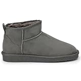 Polar Women Boots Slippers Faux Suede, Flexible Waterproof Anti Slip Rubber Sole With Memory Foam, Faux Fur-Lined Slip-On Slippers, Ladies Walking shoes for Indoor & Outdoor - Grey UK 5