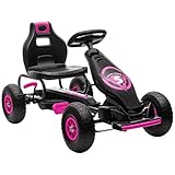 HOMCOM Children Pedal Go Kart, Raving Go Kart with Adjustable Seat, Inflatable Tyres, Shock Aborb, Handbrake, for Ages 5-12 Years - Pink
