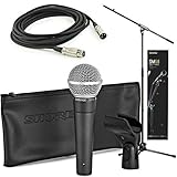 Shure SM58 Quality Bundle with SM58 Cardioid Dynamic Vocal Microphone, 15' XLR Cable, Mic Stand, A25D Mic Clip and Storage Bag, Perfect for Onstage or Studio (SM58-KM-SOM)