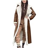 Zeiayuas Winter Coats for Women Faux Suede Shearling Lapel Coat Thermal Sherpa Fleece Lined Long Peacoats Sheepskin Buckle Jackets Warm Plush Overcoat Moto Bomber Jacket Leather Coat Outerwear Brown