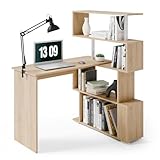 Mondeer L Shaped Computer Desk, Corner Desk, 360 Degree Rotatable, Space Saving Table with Spacious Storage for Home Office Workstation Study, 157 x 45 x 130.5 cm, Oak