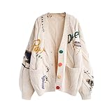 Yrkcah Cardigans for Women UK New Light Wieght Elegant Knit Cardigan Pattern Printed Button Everyday Long Sleeves Coat Sale Clearance Jumper Knitwear One Size Beige