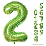 Green 2 Balloons, 40 Inch Giant Helium Foil Number 0-9 Green Birthday Balloon for Boys Girls, Self Inflating Digit 2 Balloons for Women Men Anniversary Jungle Football Party Decorations Supplies