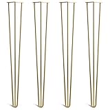 [HLC] 4 x Hairpin Table Legs – Superior Double Weld Steel Construction With Screws, Build Guide & Protector Feet Worth £8 Included! – 10mm Steel [34"/86cm,Brass]