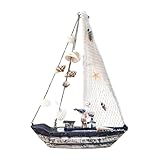 Ragyzity Sailboat Decor Wooden Boat Maritime Little Boats Ornaments, Wooden Sailboat Ornament with Seagull Seashell Sailboat Model Beach Nautical Decoration for Home Office Desktop Decoration