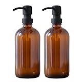 VAKOWOO 2 Pack Amber Glass Soap Dispenser with Stainless Steel Pump, 500ml Refillable Hand & Dish Soap Dispenser for Bathroom, Kitchen, Laundry Room