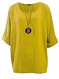 Love My Fashions® Women's Italian Lagenlook Tunic Top – Oversized Loose Fit 3/4 Sleeve Round Neck Casual & Comfortable UK Fashion Mustard Yellow