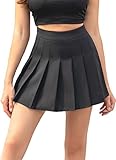 Hoerev Women Girls Short High Waist Pleated Skater Tennis School Skirt,XXL, Black - 14