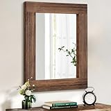 HLFMVWE Rustic Mirror Wooden Rectangular Antique Wall Mirror Frame Decor Farmhouse Bedroom Dresser Bedroom Entryway Mirrors Large Brown 45x65cm