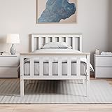 Vida Designs Milan Single Bed, 3ft, Bed Frame, Solid Pine Wood, Headboard, High Foot End Bedroom Furniture, White & Pine