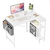 BEXEVUE L Shaped Corner Desk - 100x70 cm Study Office Gaming Desk, Computer Desk Small Writing Table, Large Reversible Storage Shelves, Bookshelf Workstation for Study Play Work Home Office, White