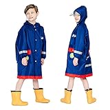Baogaier Kids Waterproof Ponchos Hooded Boys Rain Poncho Raincoat Puddle Suit Rainwear Refletive 3D Animal Pattern Coat Cover Jacket with Transparent Hat Brim Unisex Children Age 4-6 Years Navy Blue