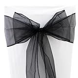 Time to Sparkle 50PCS 17x280cm Organza Chair Sashes Wider Fuller Cover Party Decoration Bow Sashes for Wedding -Black