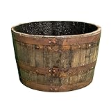 Authentic Whisky Barrel Planter – Rustic Half Barrel Wooden Garden Pot for Flowers, Herbs & Outdoor Décor – 24” Large Vintage-Style Whiskey Cask Planter