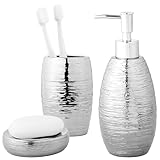 Navaris Silver Bathroom Accessory Set - Sleek Brushed Finish - Versatile and Functional Bathroom Accessories - Soap Dispenser, Toothbrush Holder, Soap Dish - Modern Bath Decor