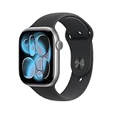 Apple Watch Series 11 GPS 46mm Smartwatch with Space Grey Aluminium Case with Black Sport Band M/L. Sleep Score, Fitness Tracker, Health Monitoring, Always-On Display, Water Resistant