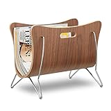 Relaxdays Wooden Newspaper Stand, Bentwood, Magazine Rack, Modern Design, Robust, with Handles, HxWxD: 30 x 37 x 25 cm, Brown
