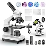 Microscopes for Kids Students Adults, 100X-2000X Powerful Biological Microscopes for Home Education,with Microscope Slides Set, Phone Adapter,white