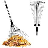 TIKTALK Garden Rake 175cm (68 Inch) - with Adjustable 20-40cm Leaf Rake for Garden & Tight Spaces - Easily Clean Gardening Leaves for Adults/Kids