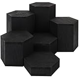 BELLE VOUS 6 Pack of Black Wooden Hexagon Display Risers - Wood Showcase Stands for Shelves and Countertops - Step Plinths for Jewellery, Retail, Figures, Cupcakes and Desserts