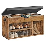 VASAGLE Shoe Bench with Cushion, Storage Bench with Padded Seat, 3 Compartments, Hidden Storage, Shelves, Living Room Lounge Hallway Bedroom, Load Capacity 150 kg, Rustic Brown LHS30BX