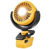 GGiking Clip on Fan Cordless for Dewalt 18V 20V Battery (No Battery) Outdoor Jobsite Fan with LED lampe for Camping,Workshop,Construction Site, Tent