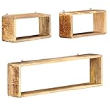 vidaXL 3-Piece Solid Mango Wood Wall Cube Shelf Set | Brown Decorative Ledge Storage | 80x25x15cm and 35x20x15cm | Retro Style for Living Room, Bedroom, Office | No Assembly Required