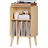 LELELINKY Record Player Stand, Turntable Stand Hold Up To 160 Albums, Mid-Century Vinyl Storage Table With Legs, Record Player Holder Display Cabinet Rack For Bedroom Living Room, Natural