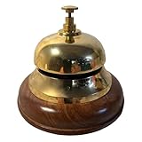 Elegant Brass Reception Desk Bell with Wooden Base – Ideal for Hotels, Schools, and Restaurants (12cm W x 10cm H)