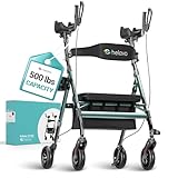 Helavo Extra Wide 28.3" Bariatric Upright Walker for Elderly, 500 lbs Capacity with 8″ Flat-Free Tires, All-Terrain Heavy-Duty Stand-Up Rollator Walker with Seat