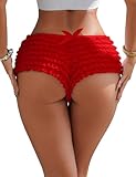 comeondear Frilly Knickers for Women Vintage Red Bloomer Lolita Ladies Ruffle Shorts Size 14 Stretchy Mesh Underwear Bikini Bottoms Y2k Short for Under dresses