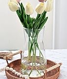 Vzmiza Clear Glass Vase, Premium Quality for Flower with Non-Slip Pad, White Transparent Color Rustic Home Decor, Decorative Modern Farmhouse, Ideal Shelf, Mantle, Table & Entryway Decor, Transparent