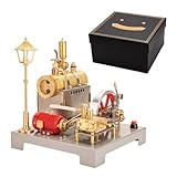 RCXTechPro Retrol SE-02 Steam Engine Model That Works, Reversible Horizontal Stationary Steam Engine and with Generator and Street Lamp, Perfect Home Decor and Gift (100PCS)