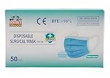 Double Dragon British Brand 3-Ply Type IIR Disposable Surgical Face Mask | EN14683:2019 Certified | 98% Filtration, Fluid-Resistant, Medical-Grade Mask with Black Ear Loops – Pack of 50