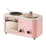Four-in-One Multifunctional Electric Breakfast Machine with Smart Oven - Retro Toaster for Frying, Sandwich Making and Health Pot, Pink