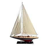 Thorness Detailed 50cm Long Wooden Model Rainbow J Class Sailing Yacht | Americas Cup Racing Yacht | Nautical Ornament | Sailboat Model | Rainbow Sailing Ship Model