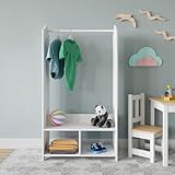 URBNLIVING Kids MDF Wooden Hanging Clothes Rail Wardrobe Storage Display Shelves & Mirror Freestanding Wardrobe (White)