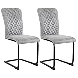 AINPECCA High Back Dining Chairs Set of 2, Grey Suede Upholstered Padded Seats, Modern Stylish Kitchen and Dining Room Chairs, Comfortable High-Back Design for Home or Restaurant
