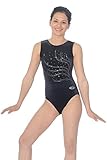 The Zone Tiara Crystal Motif Sleeveless Gymnastics Leotard 32 Noir