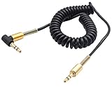 AAOTOKK 3.5mm Coiled Cable 90 Degree Right Angle 3-Pole 3.5mm Male to 3.5mm Male Right Angle TRS Jack Stereo Audio Spring Aux Cable for All 3.5mm-Enabled Smartphones,Tablet and MP3 Players(1.5m)