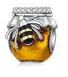 Bee and Honey Pot Charm 925 Sterling Silver Pendant Charm Compatible with Pandora Charms, and Many Other UK Charm Bracelets
