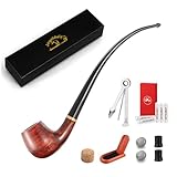 Joyoldelf Tobacco Pipe, Churchwarden Rosewood Smoking Pipe with Pipe Stand, Pipe Bit, 3-in-1 Scraper, Pipe Filter, Cork Knocker, Metall Ball & Delicate Gift Box