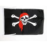 AZ FLAG - Pirate Red Bandana Flag - 18'' x 12'' - 100% Polyester Jolly Roger Small Banner with Two Cords - Fade Resistant - Vivid Colors - 18x12 in - 45x30 Cm