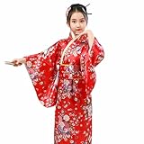Kids Girls Silk Satin Kimono Robe Dressing Gown Traditional Sakura Print Long Kimono Yukata Sleepwear Halloween Japanese Costume Outfit Fancy Dress for 3-6 Years
